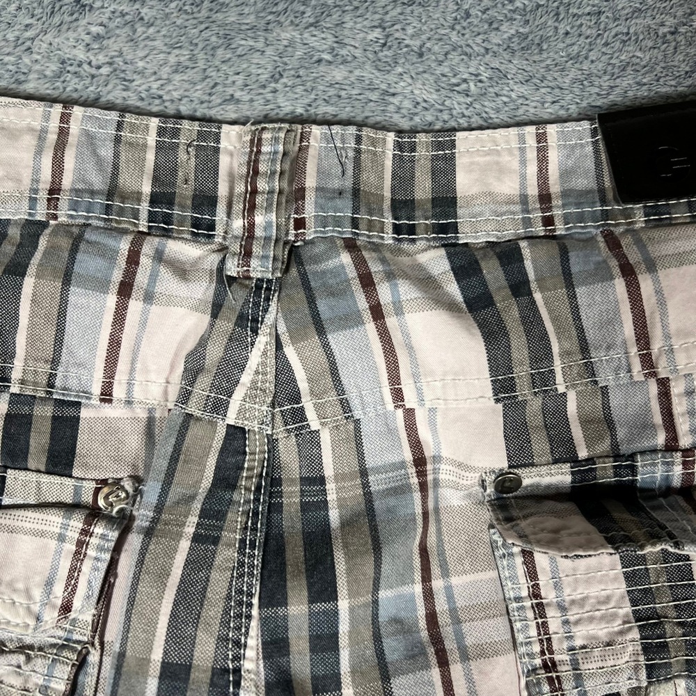 Fried Denim Mens Plaid Cargo Shorts Blue Grey‎ White Cotton 34 Utility G-Unit - Picture 10 of 16